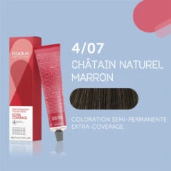 Coloration Semi-permanente Extra Coverage 4/07 Châtain Naturel Marron Kadus 60ML -Beauty Care Soldes coloration semi permanente extra coverage 407 chatain naturel marron kadus 60ml 2